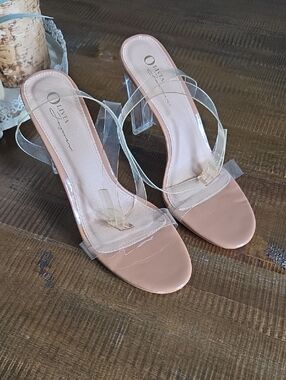 Olivia Jaymes Blush Nude Clear Strap Block Heel Sandals